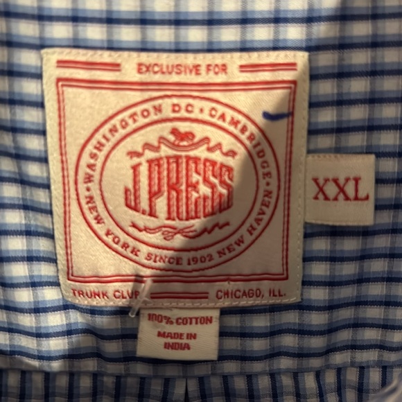 J. Press Button Up Shirt Size XXL Blue Check Cotton - Picture 3 of 5